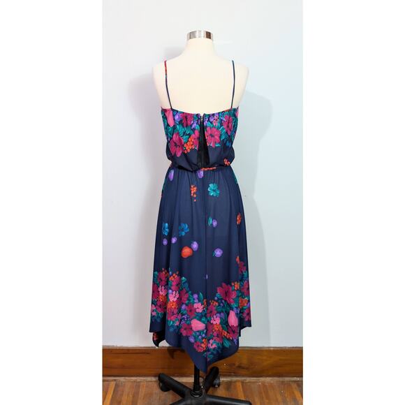 70s Blue Floral Spaghetti Strap Dress with Berries - Picture 5 of 7